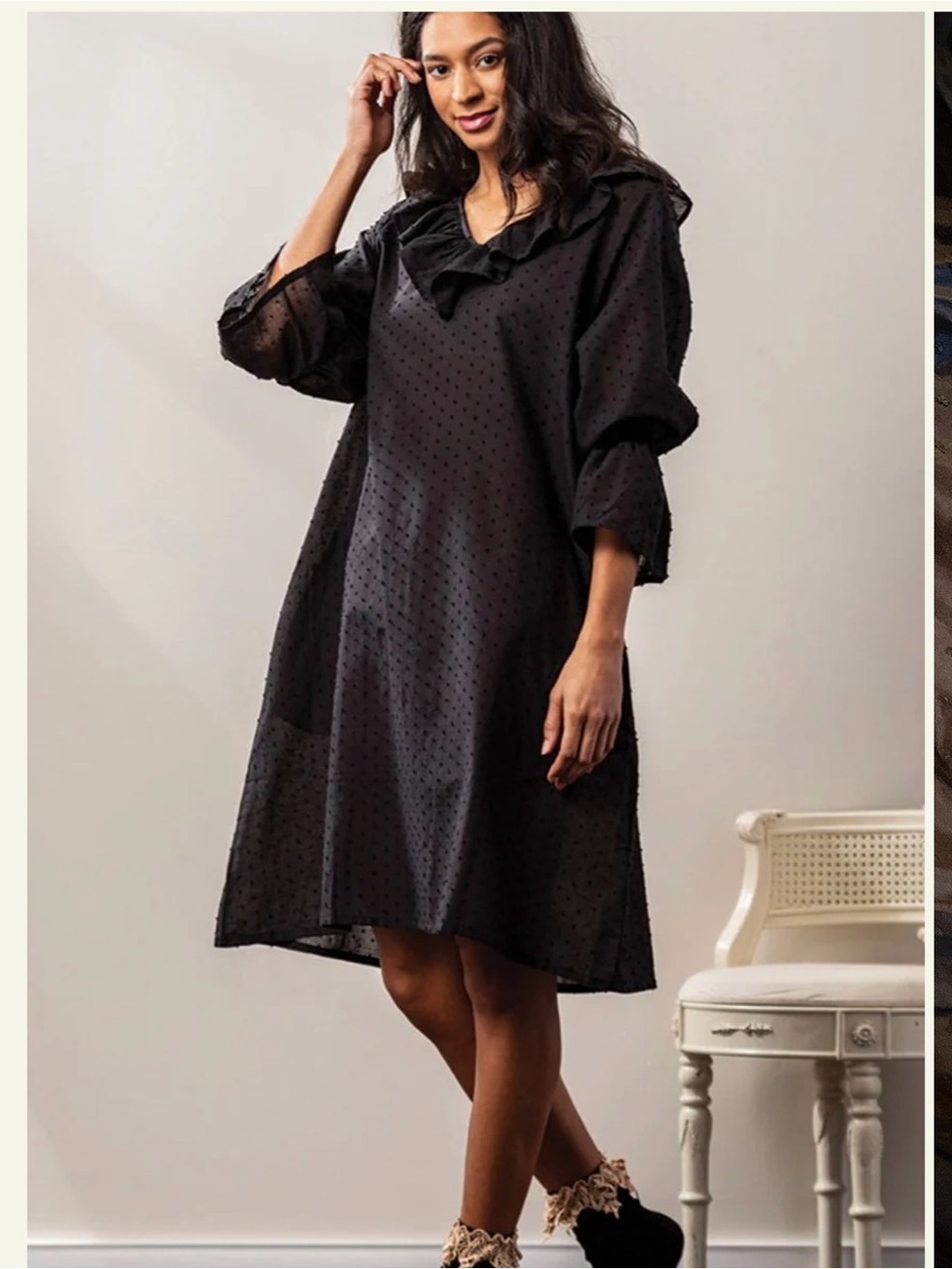 Hopeless Romantic Dotted Swiss Night Shirt Black M/L 100% Cotton Victorian New